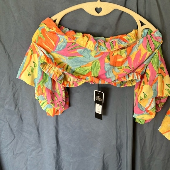 Fashion Nova: Multicolor Off-Shoulder Top and Shorts Set- Pockets- zipper- XL - Picture 11 of 16
